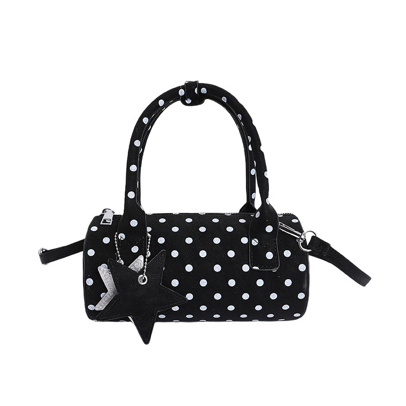 

Brand Polka Dot Bowling Ball-shaped Shoulder Bag Boston Pillow Bag Exquisite Tote Bag Large Zipper Pull Five-pointed Star Charm