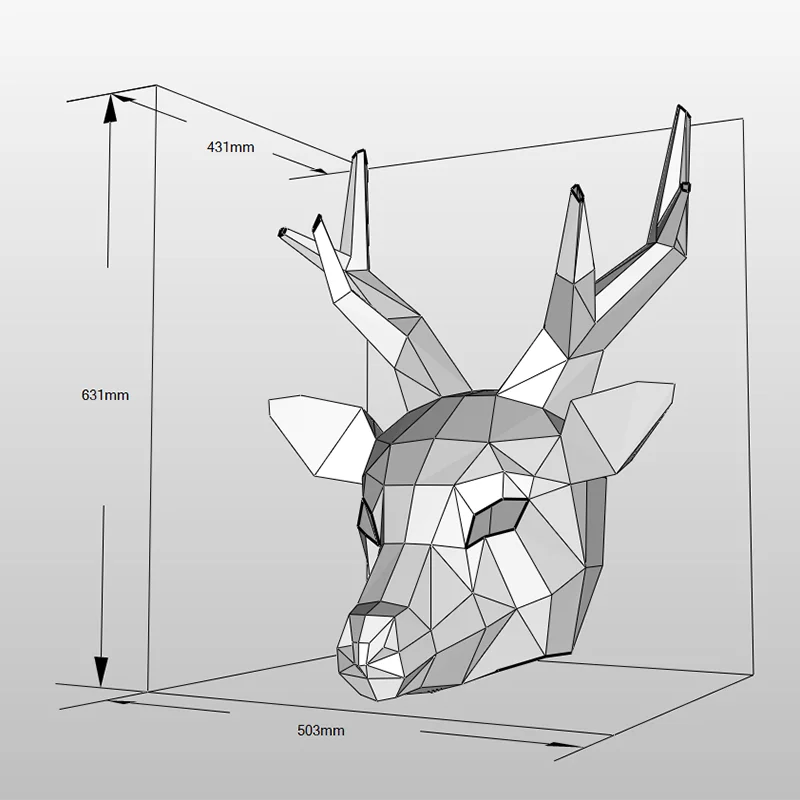 착용 가능한 사슴 머리 커버 종이 마스크 모델, 동물 코스프레, 3D DIY 종이 공예, 종이 접기 헤드기어, 마스크 공, 무도회 파티, 소녀 선물