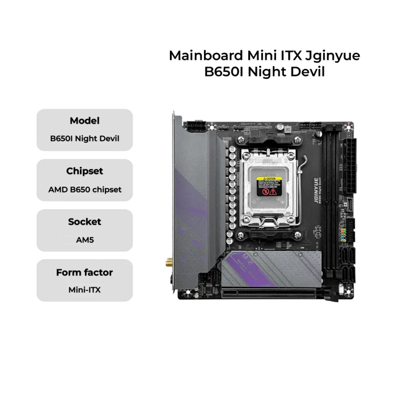 JGINYUE AM5 Moederbord ondersteunt AMD Ryzen 7000-serie CPU-processors DDR5 dual channel Geheugen RAM ITX B650i Night Devil