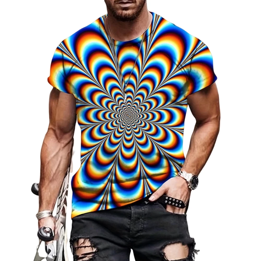 

Мужская футболка с графическим принтом и оптической иллюзией, повседневная летняя футболка с круглым вырезом, футболки с короткими рукавами, уличная одежда, одежда больших размеров