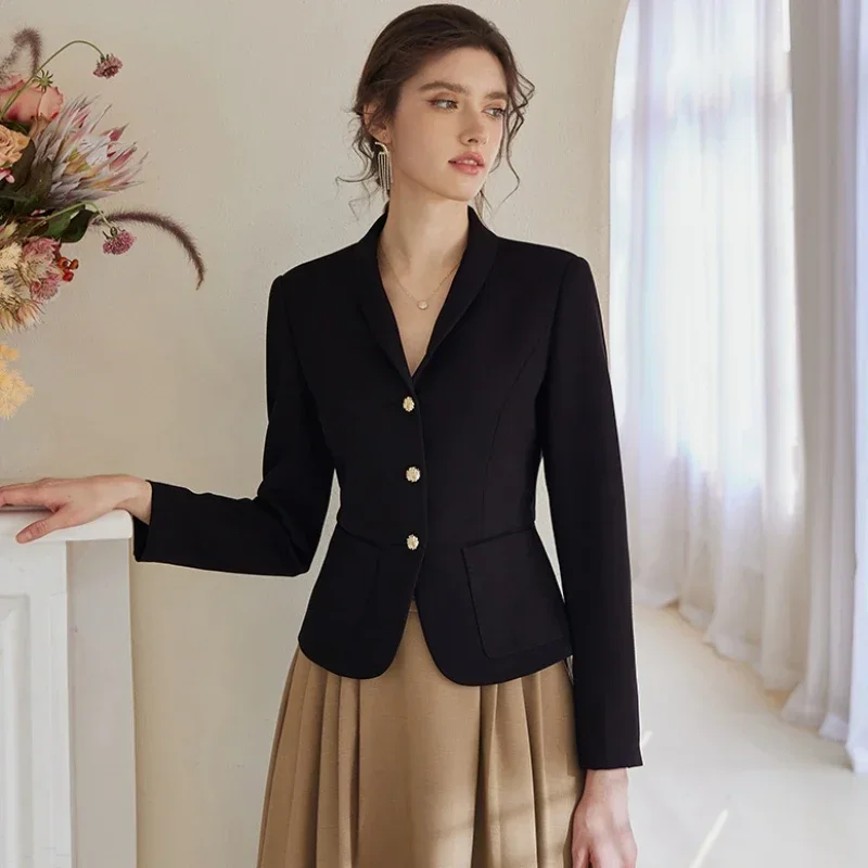 黒人女性のコートジャケット作物上着服固体ショートスリム女性のブレザー韓国スタイルシックなポイントホット JJ231
