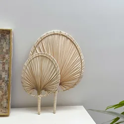 1pc Chinese Style Pure Hand Woven Craft Fan Summer Mosquito Repellent Fan Natural Palm Leaf Hand Shake Fan Home Decoration