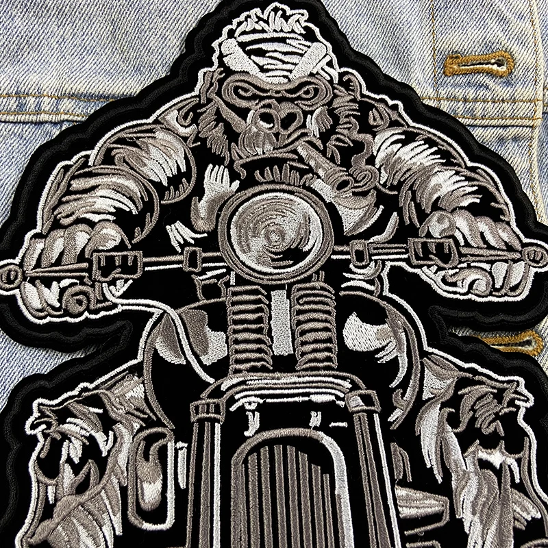 Smoking Monkey Patch Large Motorcycle Back Embroidery Patch Iron On Patches For Clothing Punk Patches On Clothes Jeans Applique