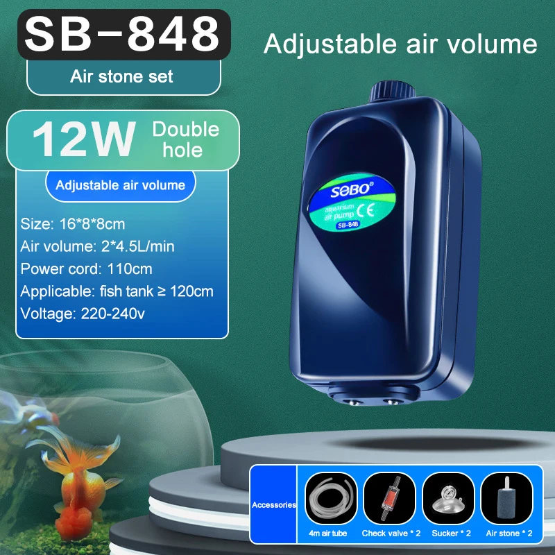 SOBO Silent Aquarium Oxygen Air Pump Fish Tank Adjustable Air Volume High Power Oxygenator Air Compressor Aerator 220v 12w