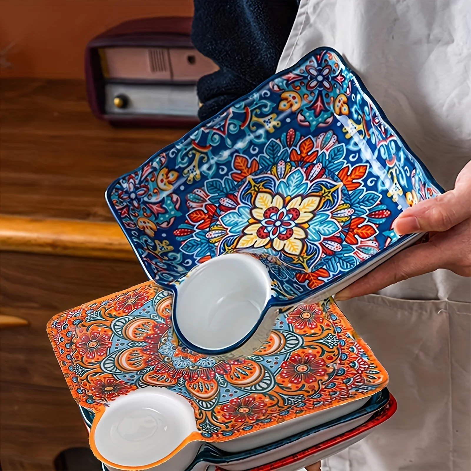 

Ceramic Dumpling Plate with Sauce Dish Creative High Value Tableware Divided Compartment Breakfast Fruit Tray