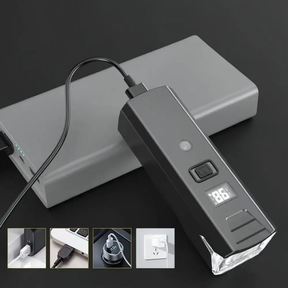 Bike Front Light Rechargeable Led Lamp Intelligent Sensor Digital Display Cycling Flashlight Type C Charging Gear
