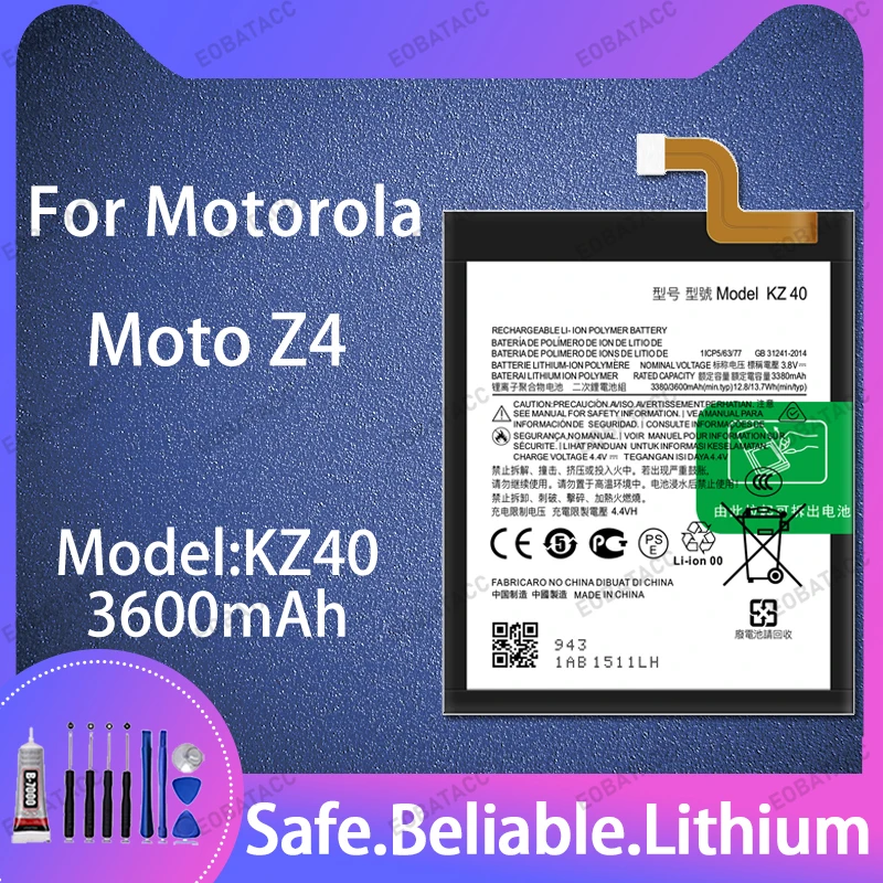 

100% Brand New KZ40 Battery For Motorola Moto Z4 Large capacity Batteries+Free Tools