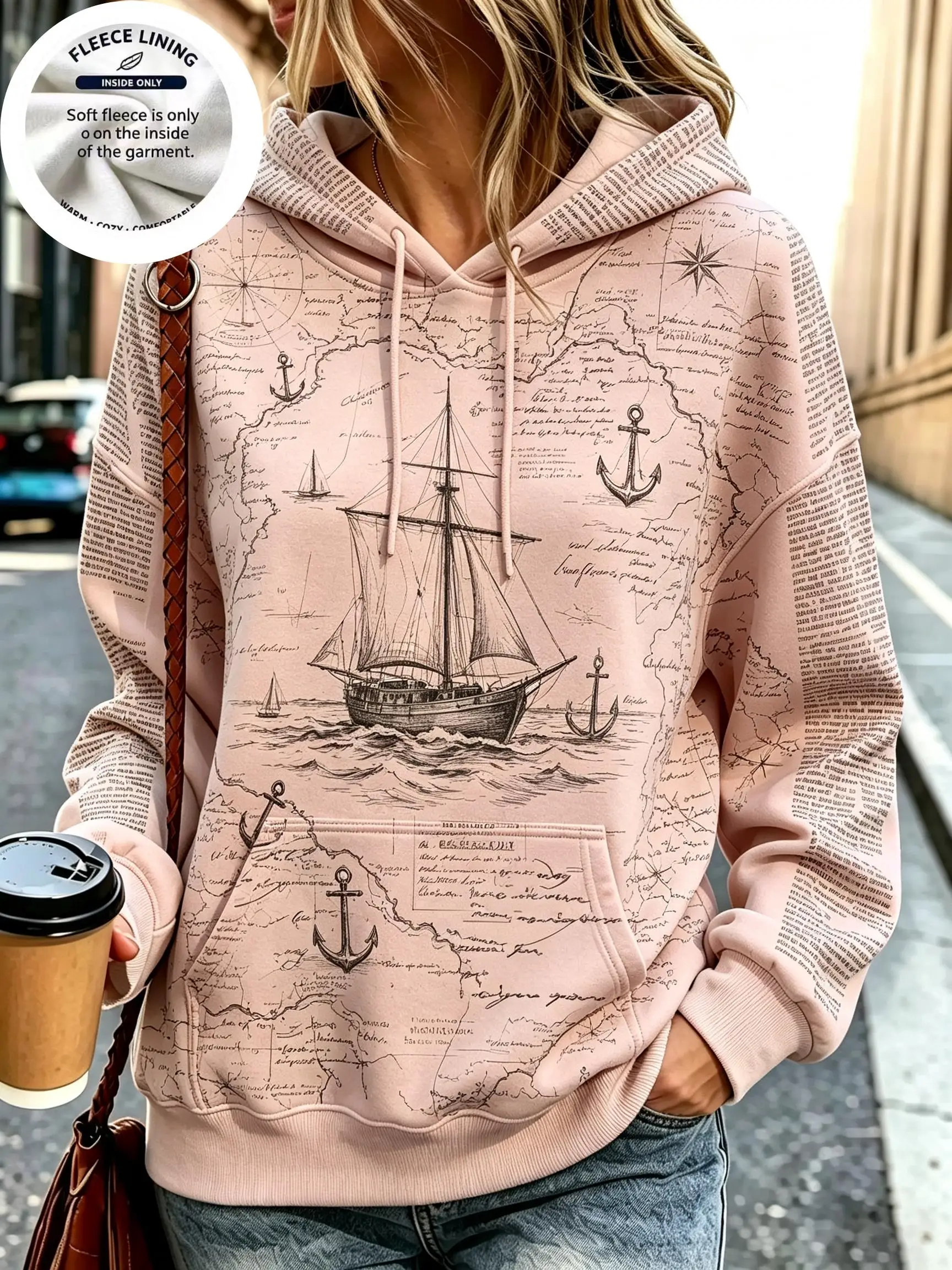 Vintage Handwritten Manuscript Graphic Women Fleece Hooded Sweatshirt, Art Sketch Hoodie