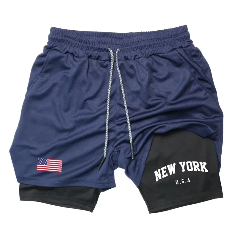 Men's 2-in-1 sports shorts, breathable, loose-fitting, quick-drying, double-layered, summer shorts, for sports, running, and fit