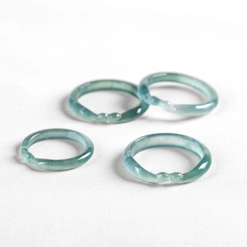 Inner Diameter 15mm-20mm Natural Ice Jade Blue Water Ruyi Tight Curse Ring With Three Dimensional Sculpture Women's Jewelry