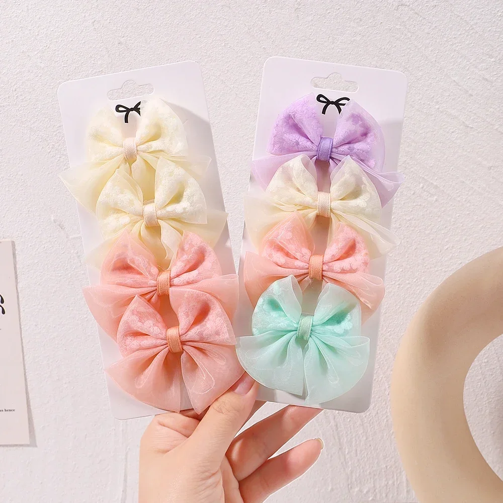 4Pcs Baby Sweet Cheer Bow Hair Clips Set Girls Print Hairpins Kids Lovely Hair Accessories Toddler Dress Hairgripe Headwear Gift