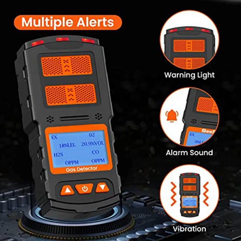 Moniteur d'air complet 4 en 1, testeur de qualité de l'air avec détecteur Rechargeable, alarme sonore et lumineuse de haute précision, écran LCD
