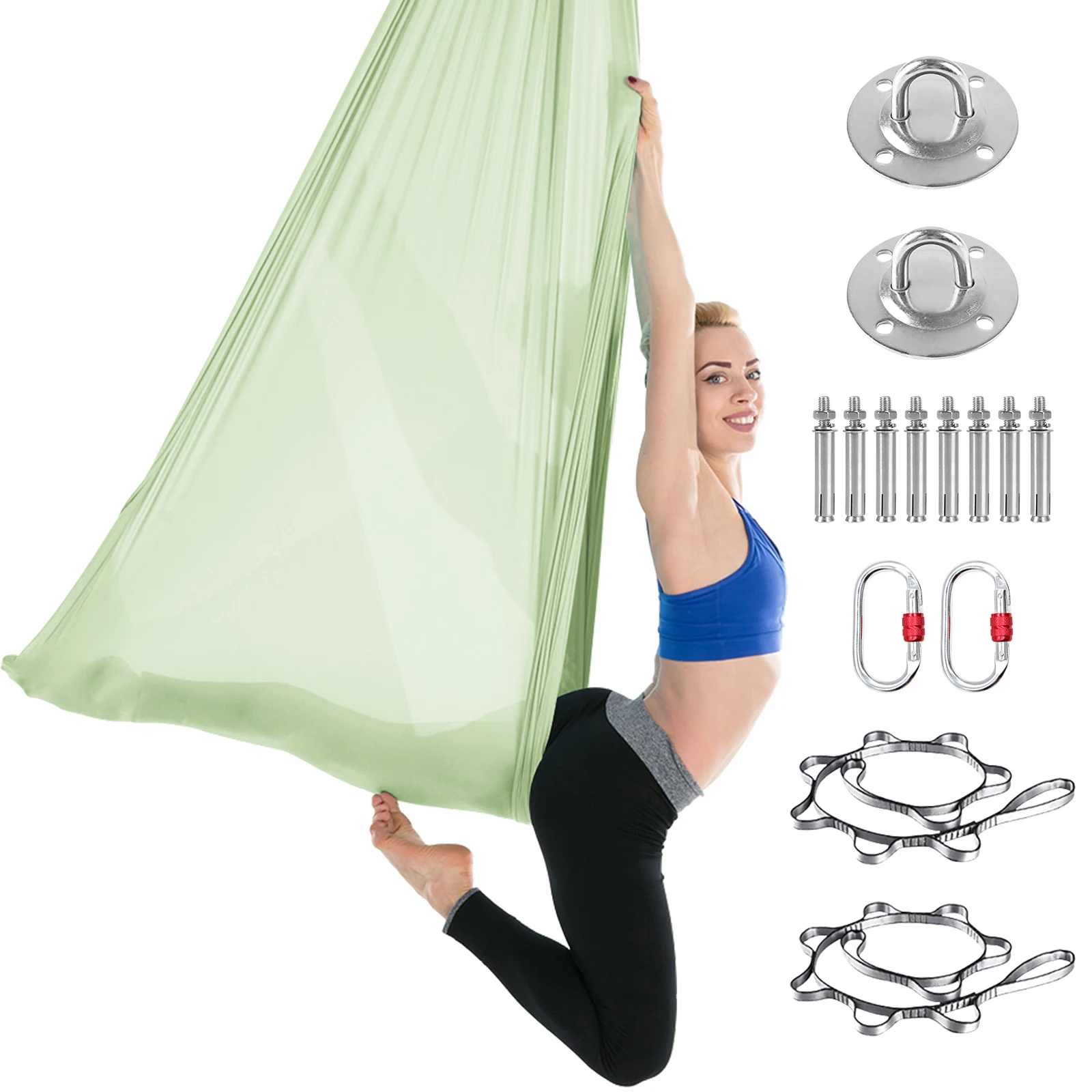 أرجوحة اليوغا الجوية مجموعة اللياقة البدنية بيلاتيس نسيج الحرير اليوغا سوينغ 5.5 ياردة تشمل Carabiners ديزي سلسلة لتمارين انعكاس #1