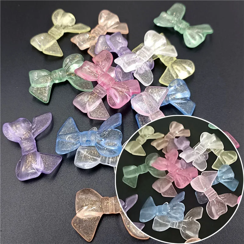 10pcs/lot 33mm*24mm Sprinkled Luminous Acrylic Bow Beads for Bracelet Necklace Jewelry Makings Accessories