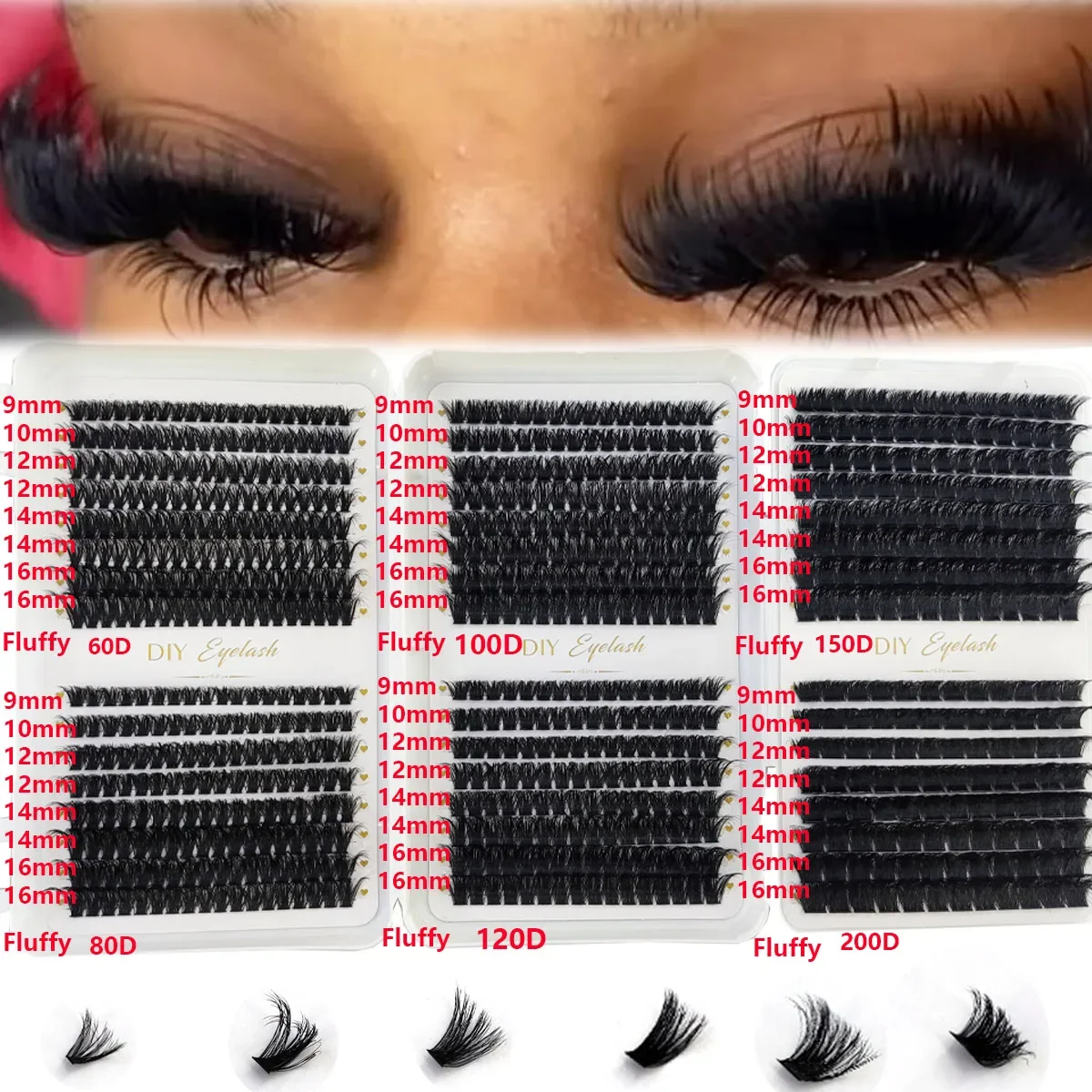 HBZGTLAD 200D-60D Volumen-Wimpernbüschel mit Spitzenenden, 5D Flauschige Wimpernbüschel, Manga-Wimpern, Einzelne Wimpernbüschel, Verlängerte Wimpern – Detail 5