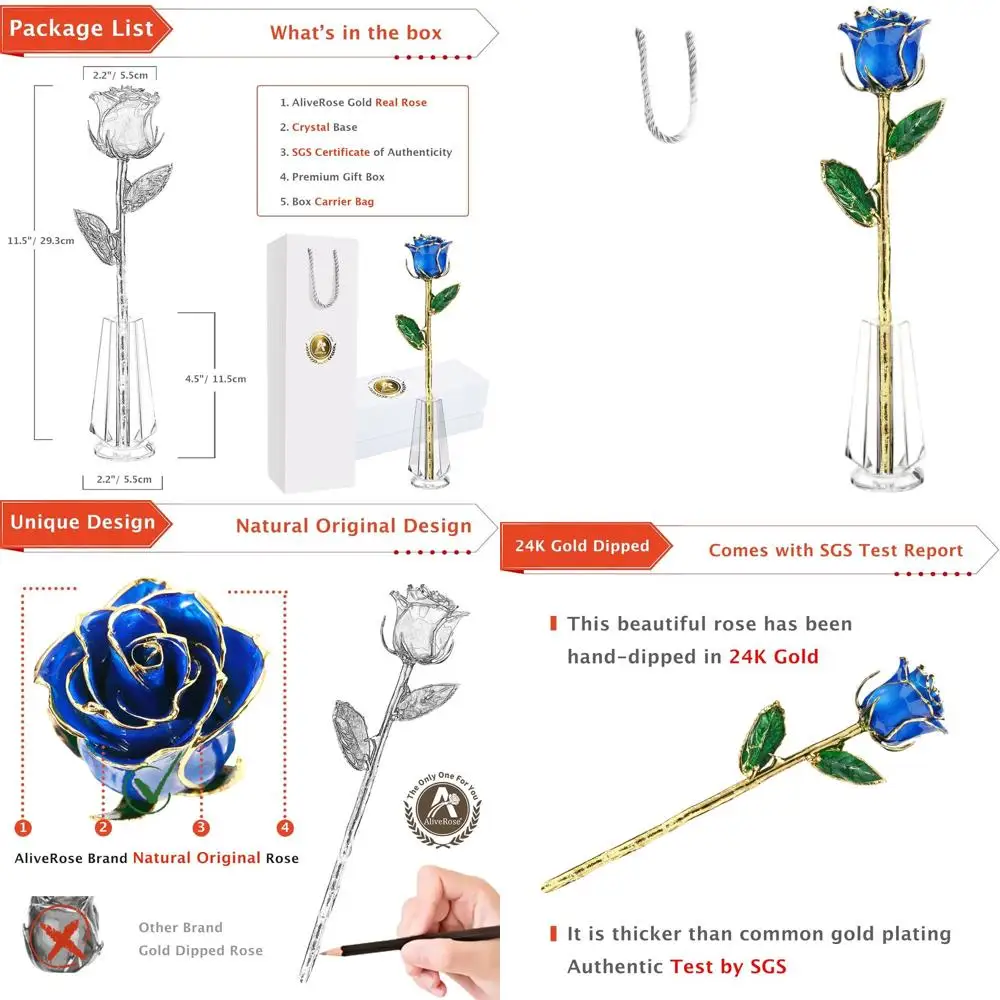 

Позолоченная настоящая роза 24K - уникальная синяя роза в хрустальной вазе для подарков на День святого Валентина, День матери или день рождения