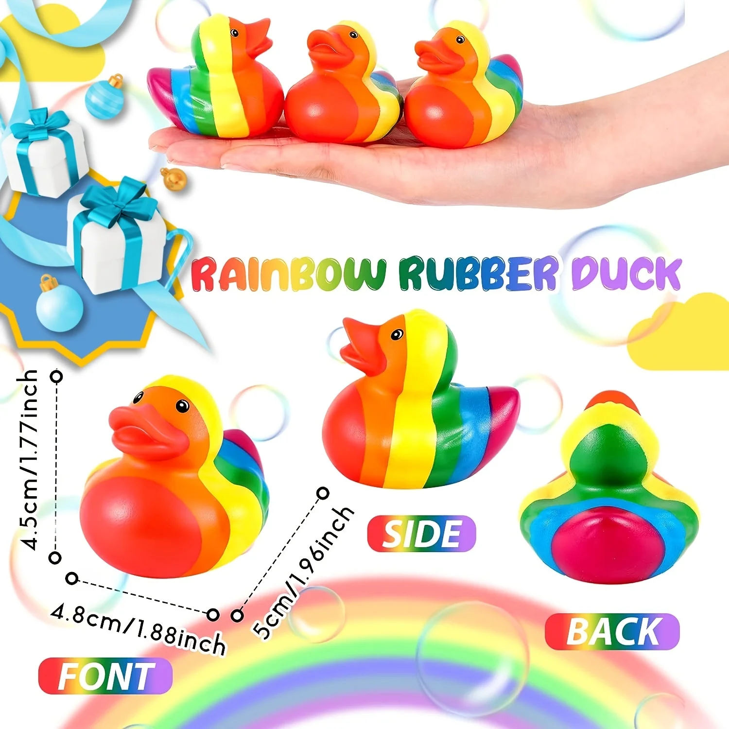 12 PCS Rainbow Rubber Duck Mini Rubber Duckies Rainbow Bathtub Toys