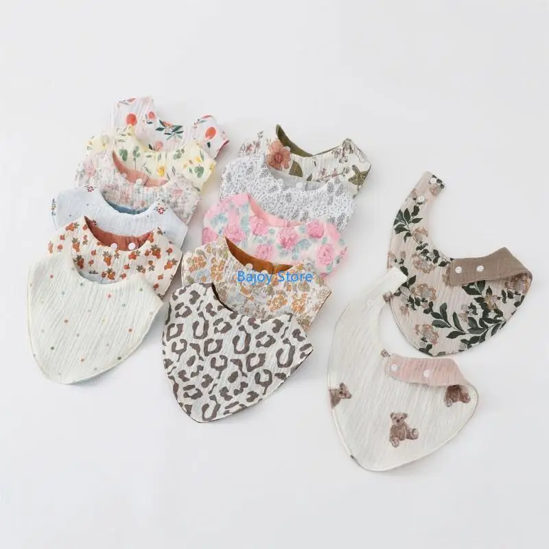 63HE Toddlers Cotton Bib Breathable 6 Layer Mouth Wipe Cloth Soft Comfortable Baby Teething Bib for Eating and Drooling