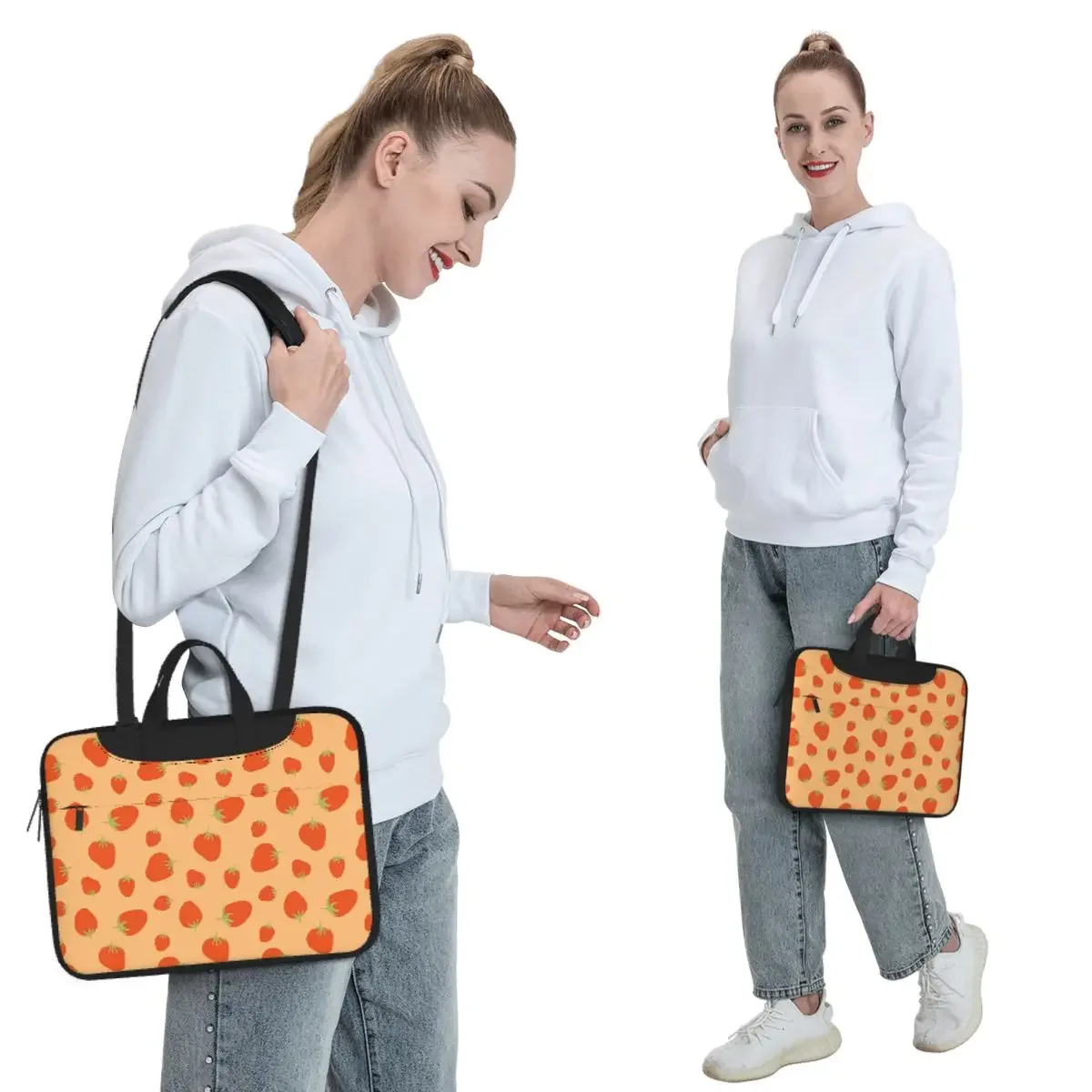 Strawberries In Orange Crossbody Laptop Bag Case Computer Bag 13 14 15.6 Inch Notebook Pouch for Macbook Pro Lenovo