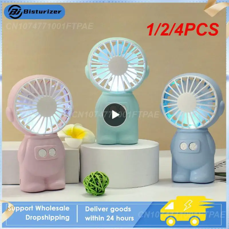 

1/2/4PCS Polychromatic Hand Fan Usb Rechargeable Colored Light Night Light Small Fan 1-gear Air Volume Illuminated Fan