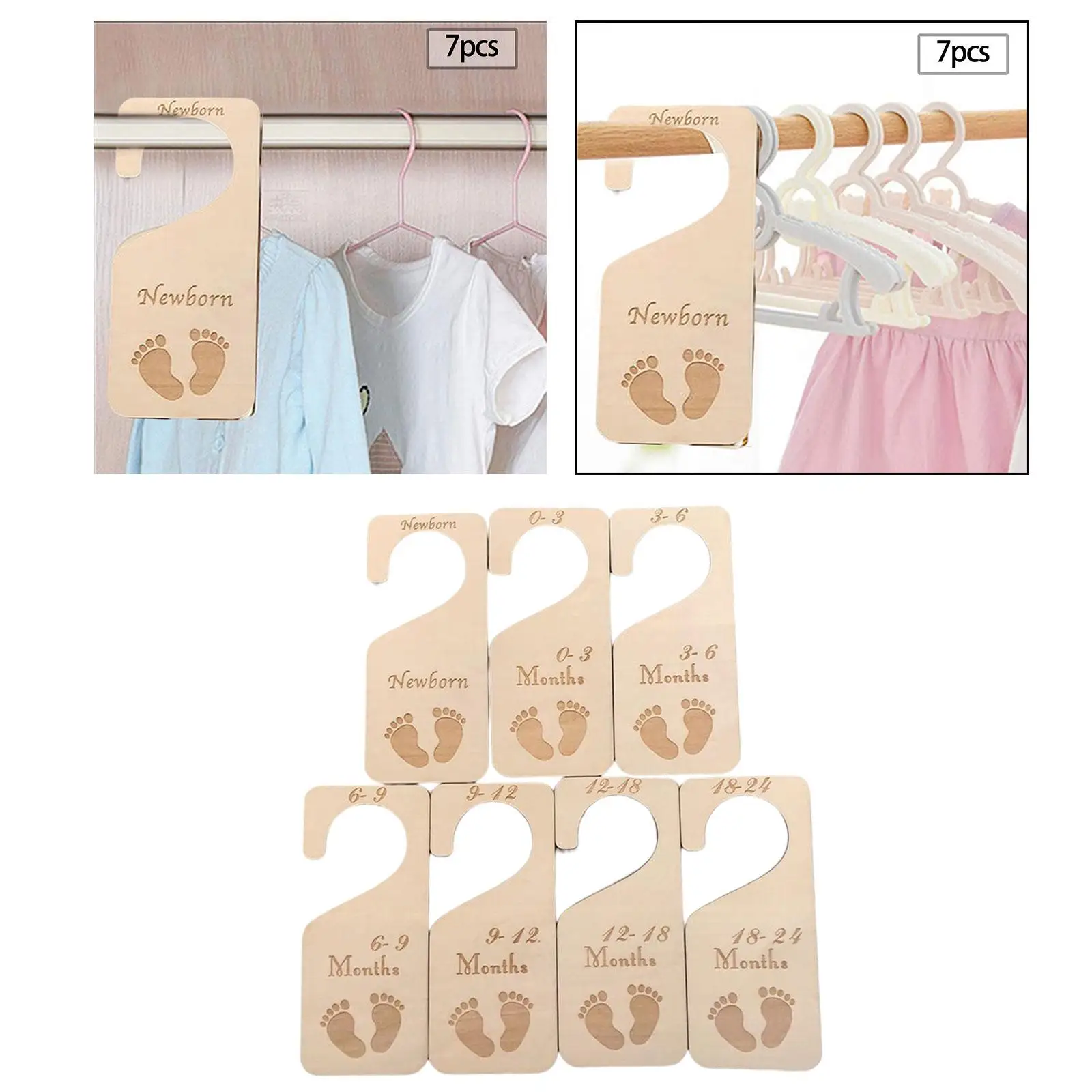 ベビー服のサイズ分けに便利なハンガー収納オーガナイザー。木製の仕切り板付きで、子供部屋のワードローブを整理整頓し、愛らしい雰囲気を演出します。