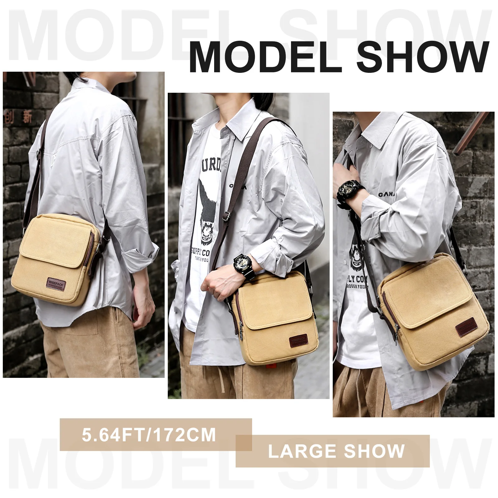 Men\'s Canvas Shoulder Bag Mini Cross Body Satchel Bag Crossbody Bags Travel Handbag Business Casual Briefcase Bag Male Tote Bag