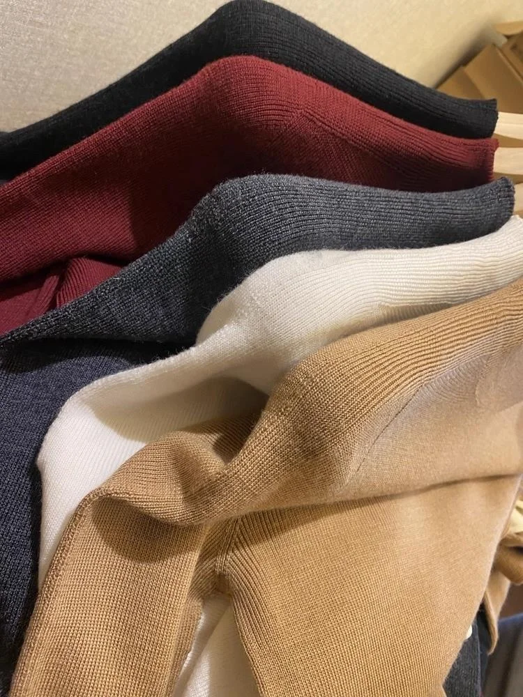 Orden pura 00% lana merina tejida Slim Fit elástico versátil Base irt Otoño Invierno largo Sve suéter de Color para mujer