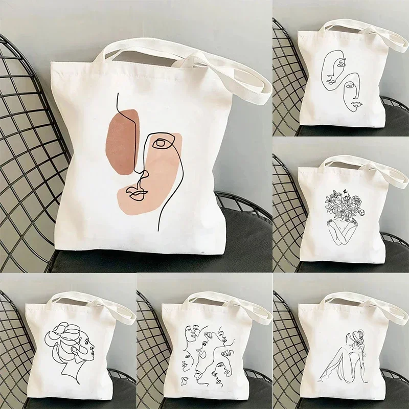 Woman Face Line Drawing Tote Bag Harajuku Resuable Eco Shopping Bags for Women Street Style Vintage Shopper Bag Drop Shipping