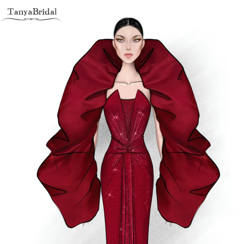 Rad Voluminous Satin Duchess Shoulders Cape New Fashion Puff Bolero Wrap With Sleeve Chic   DJ204 image 4