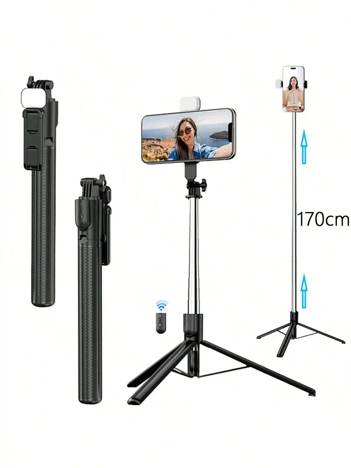

Retractable Phone Selfie Stick,Floor Tripod,With Light And With Wireless Remote,Foldable Rotatable Clip,Integrated Metal Extendable Stick Mobile Handheld Portability Suitable Video,Live
