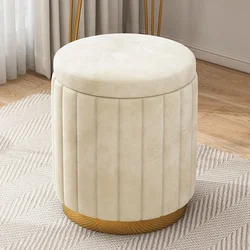 Luxury Vanity Makeup Stool Round Dressing Chair with Storage Upholstered Bench for Bedroom Modern Side Stool Furniture