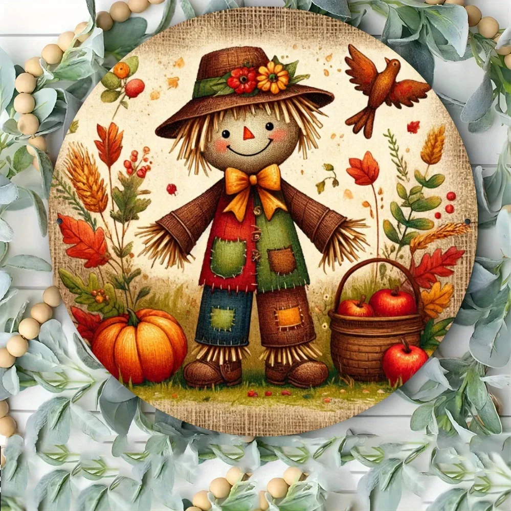 Arte de pared de metal 2D con orejas de arroz y gato de cosecha de otoño para decoración del hogar