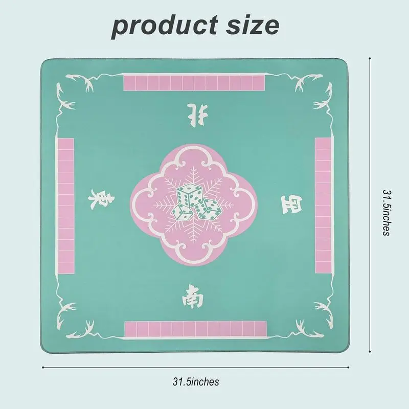 Chinese Mint Green Powder Pattern Mahjong Table Mat Anti-Slip Noise Reduction for Card Game Table Playing Room Home Decor