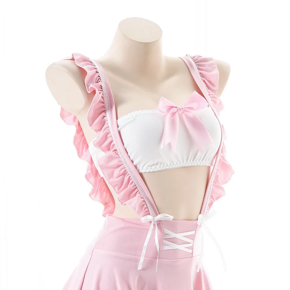 Sexy Lingerie School Girl Babydoll Bow Tube Dress Cosplay JK Costume studente uniforme minigonna donna Backless Lolita Ruffle Suit