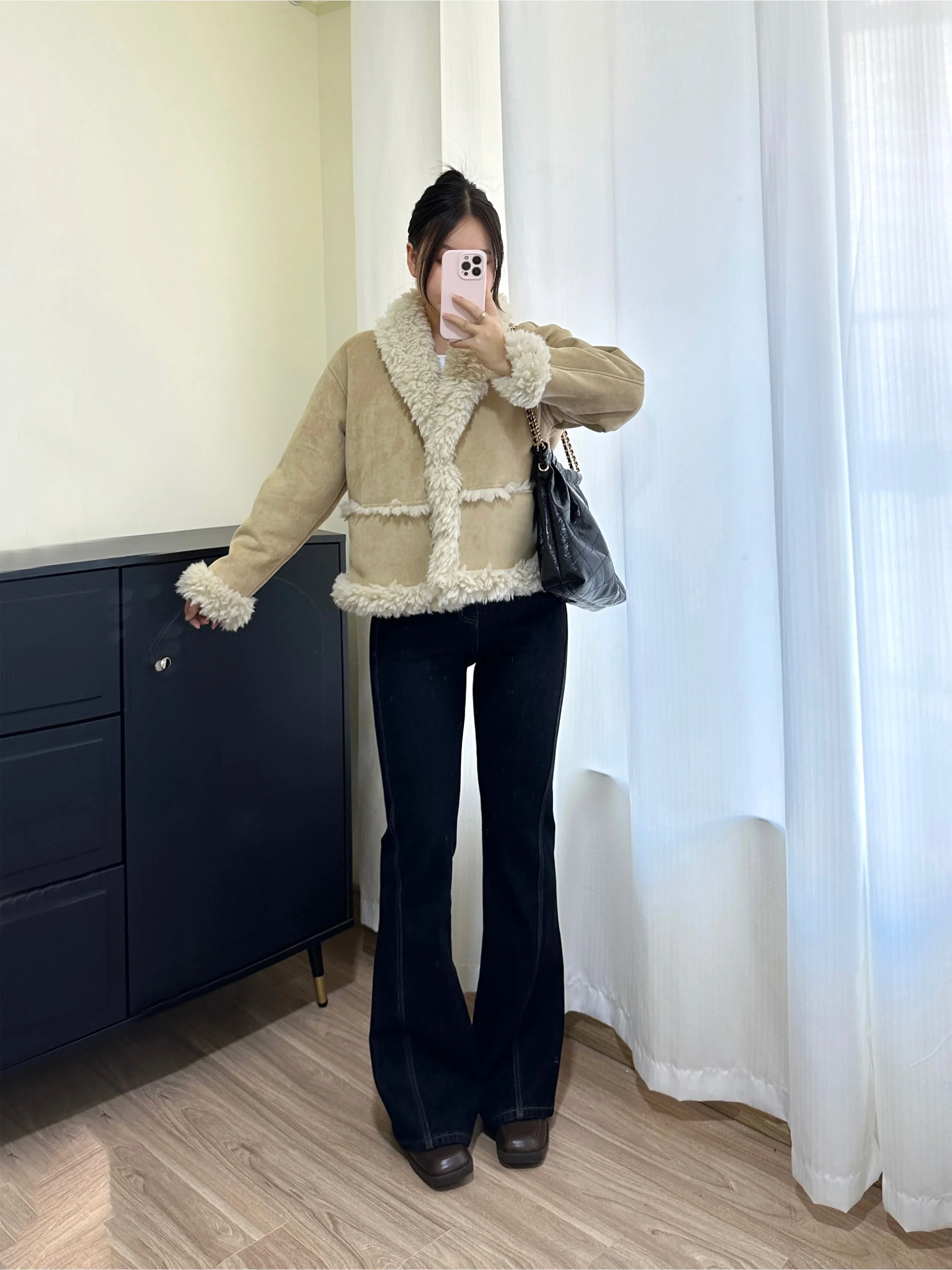 

Джинсы MIHEMEI с эффектом удлиненных ног, эластичные в четырех направлениях, осенне-зимние, черные, с высокой талией, расклешенные, женские, повседневные, хлопковые, S...