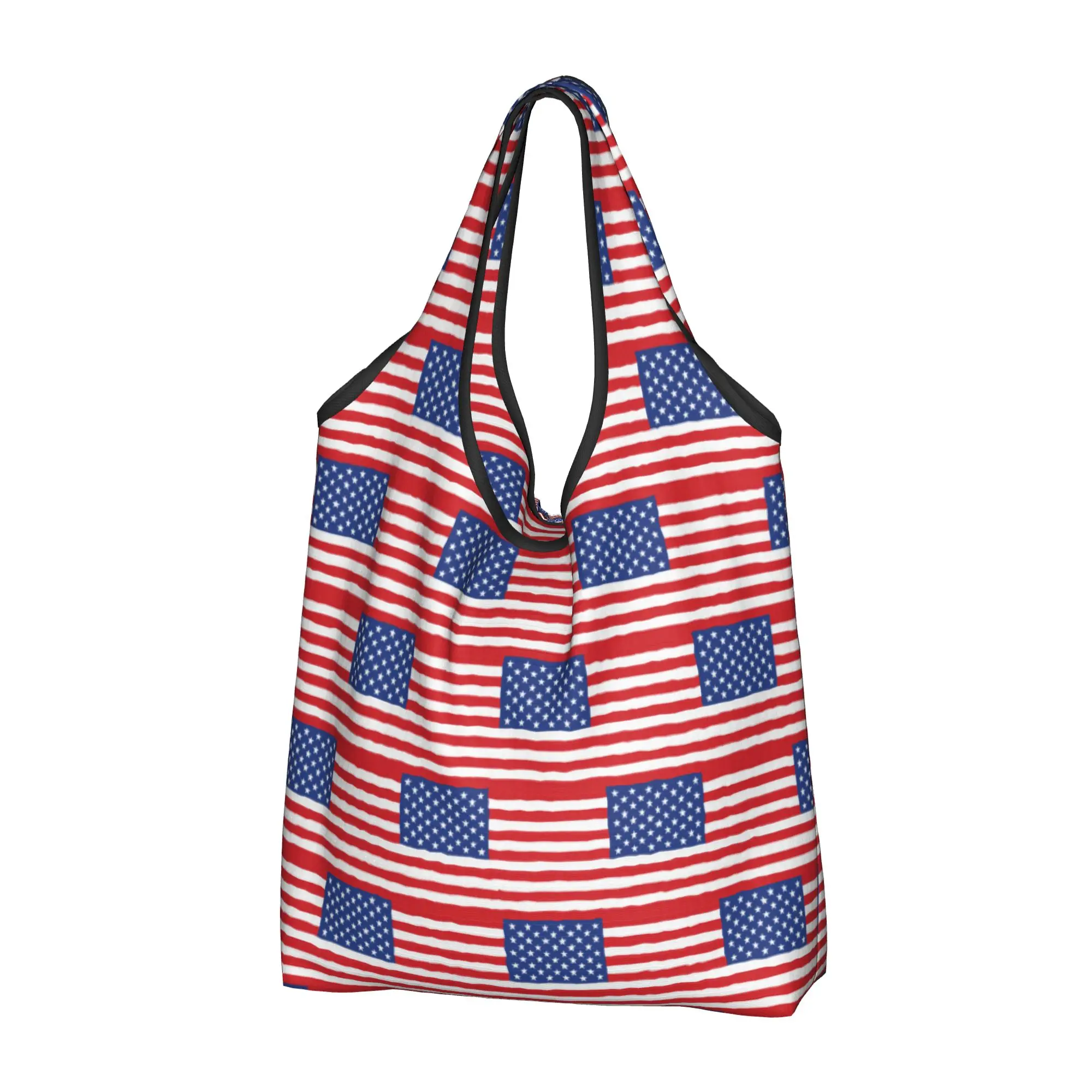 Custom USA American Flag Shopping Bag Women Portable Big Capacity Groceries United States US Stars Tote Shopper Bags