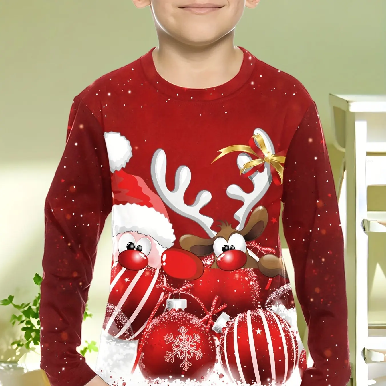 Children\'s Clothing Boys Tshirt Long Sleeve Santa Claus Print Children Spring Fall Clothes Stylish Christmas Party Girl Clothes