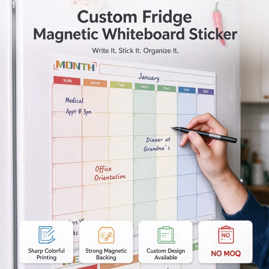Custom Magnetic Fridge Whiteboard Sticker Magnetic Dry Erase Board Reusable Fridge Magnet Board Flexible Refrigerator Whiteboard
