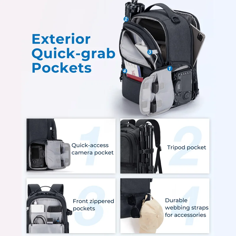 BAGSMART-Sac à dos pour appareil photo reflex numérique, étui de voyage antivol, adapté à Sony, IL, Intérieur o, prolifération avec plusieurs moyens