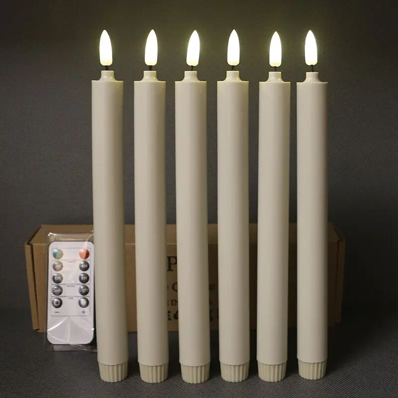 Realistic 3D Wick Window Timer Candles Remote controlled Flameless Flickering LED Taper Candle light Battery powered Table Decor