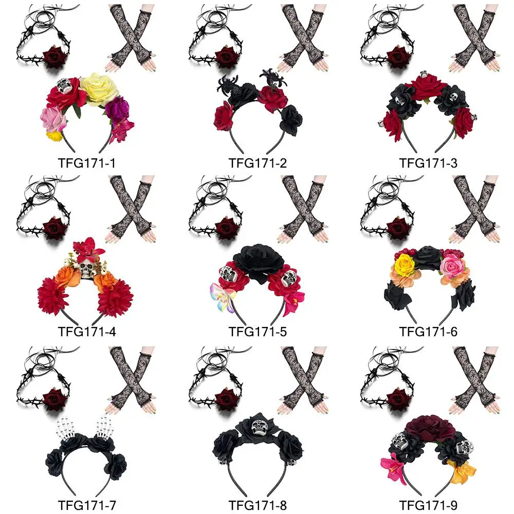 Set da 3 pezzi Accessori per costumi di Halloween Novità Copricapo per il giorno dei morti Fascia per capelli con teschio rosa