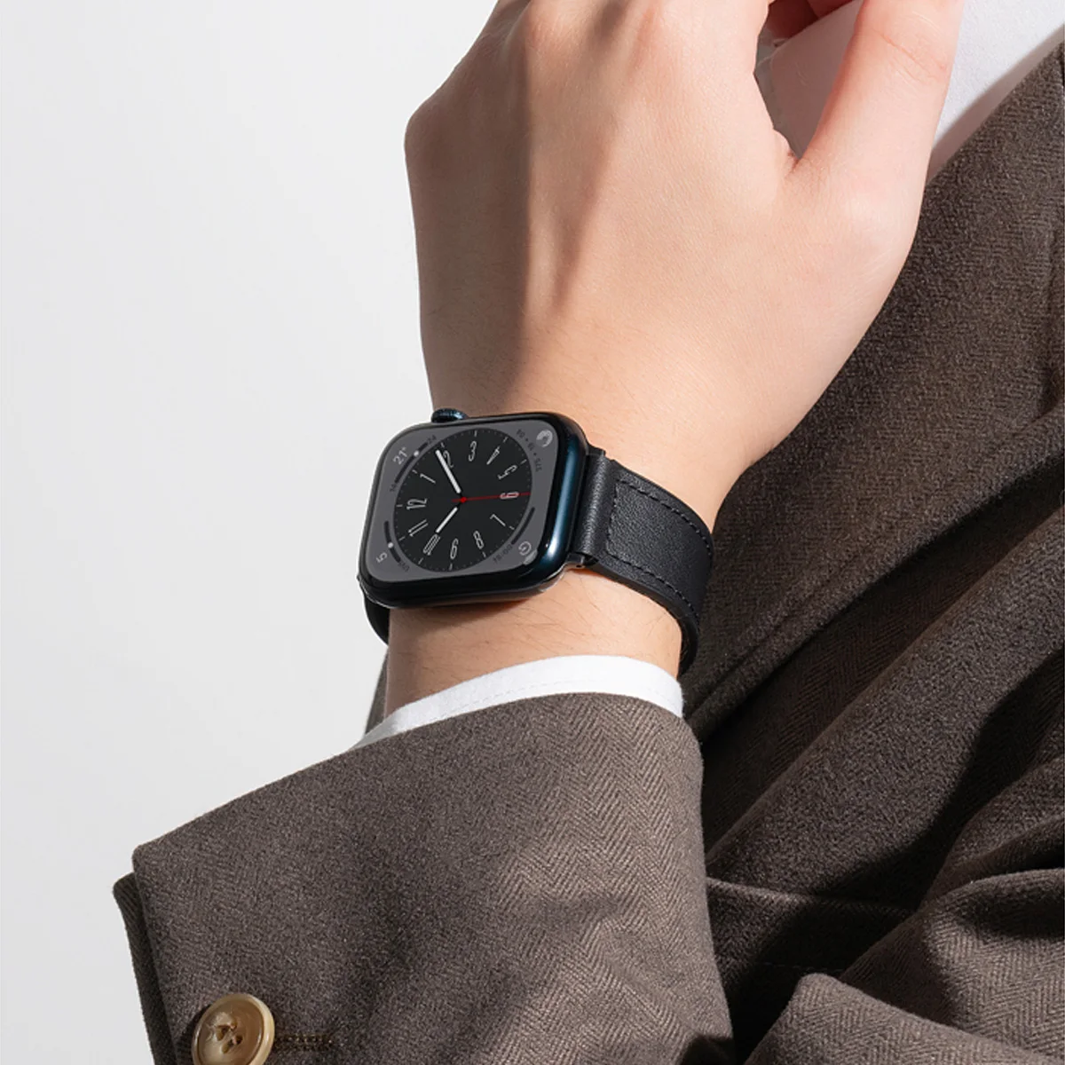 Genuine Leather Strap Compatible with Apple Watch 49mm 45mm 44mm 41mm 40mm Silicone Magnetic Band for iWatch 9 8 7 6 5 SE Ultra