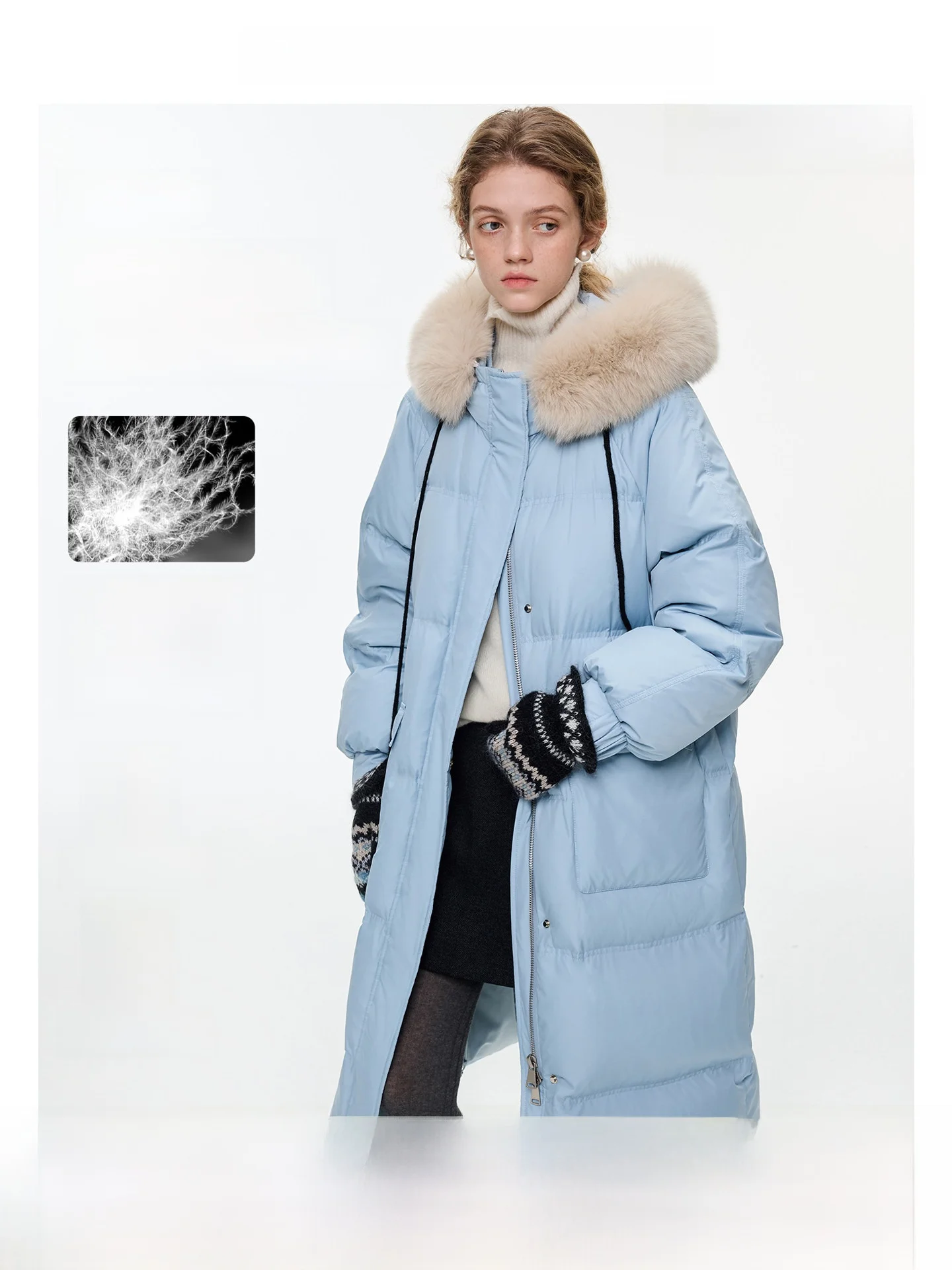 

Синее бархатное теплое зимнее женское пуховое пальто с меховым воротником VEGA CHANG90, комфортное, корейский стиль, длинный рукав