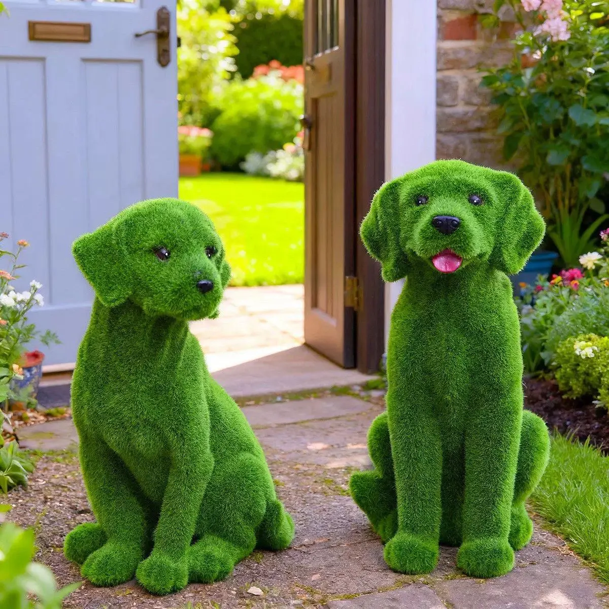 Home Decoration Items Animal Sculptures Outdoor Flower Gardens Simulated Green Plush Dog Sculptures Lawn Decorations Ornaments