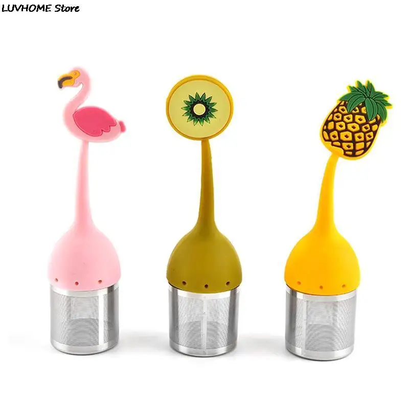 1Pcs Cute Flamingo Kiwi Pineapple Tea Strainer Tea Bags Silicone Loose-leaf Tea Infuser Filter Diffuser Fun Cartoon Tea Accesso