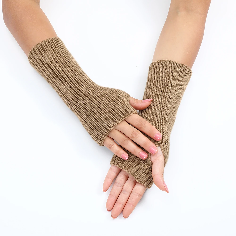 Students Touch Screen Thick Arm Sleeves Mittens Women Half Finger Gloves Knitted Fingerless Gloves Solid Color Soft Arm Warmer