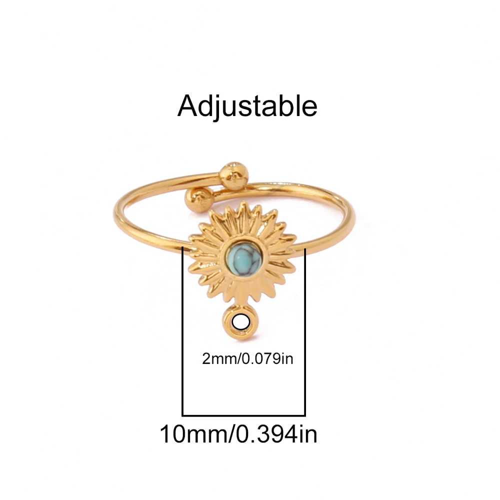 Women's 18K Gold Plated Turquoise Sun Open Adjustable Ring