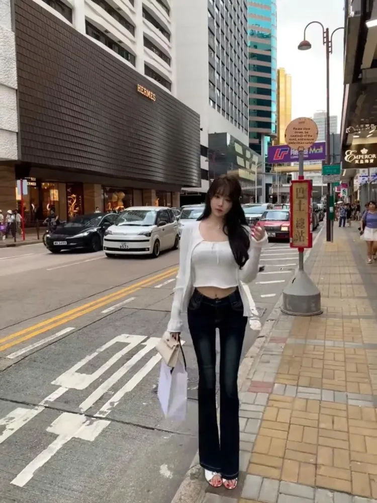 

High Waist Bell Bot Denim Jeans Elastic Conceal Meat Lift Butt Slimming Lengthening Legs Women's Cotton Stretch Blue Jeans