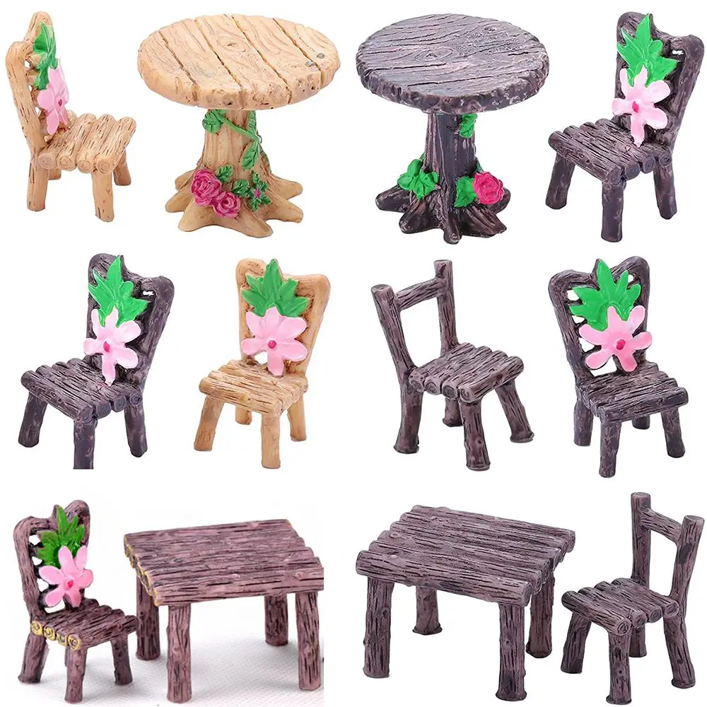 3pcs Miniature Table and Chairs Set Fairy Garden Furniture Ornaments Kit Home Micro Landscape Decoration Dollhouse Accessories