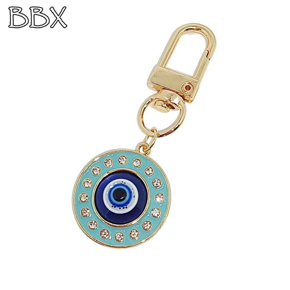 

Lucky Turkish Evil Eye Keychain Retro Round Key Holder Blue Eye Keyring Metal Enamel Pendant Lucky Eye Pendant Friends Couples